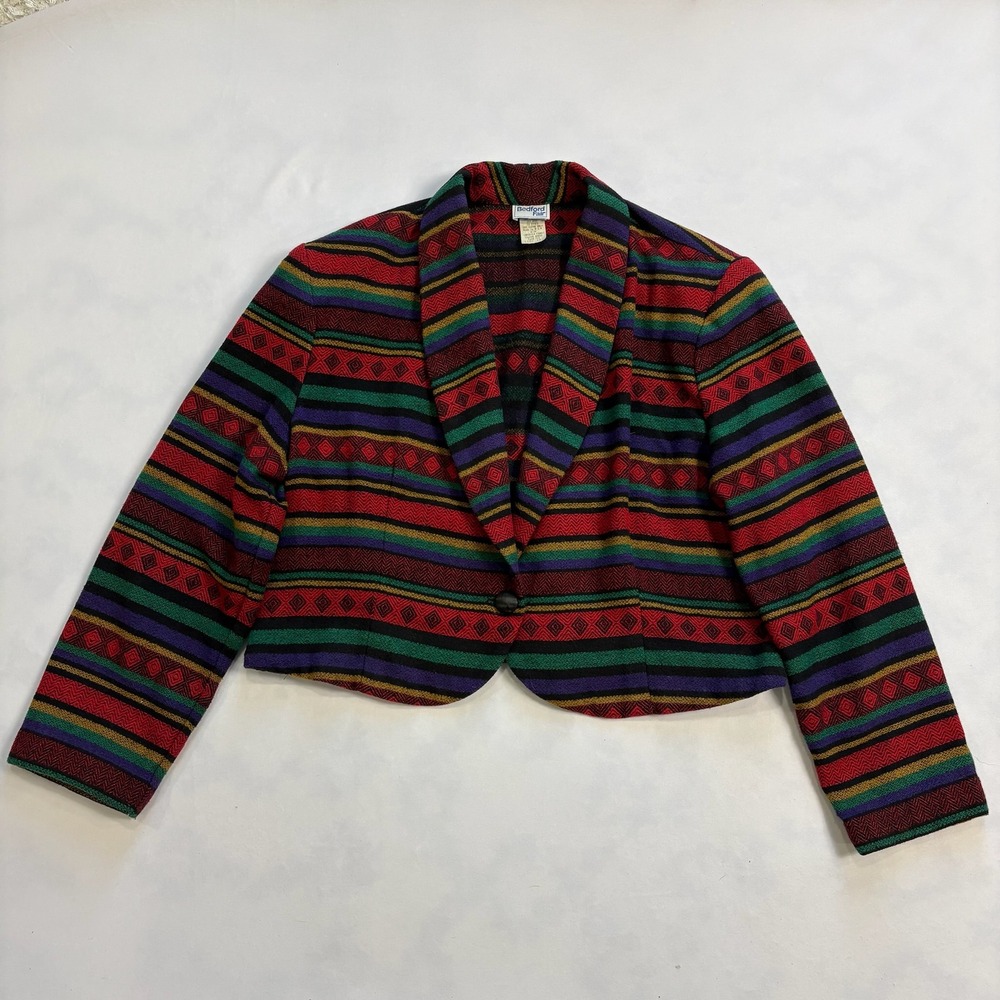Vintage Bedford Fair Southwestern Cropped Blazer Jacket Women's Size 14 USA
